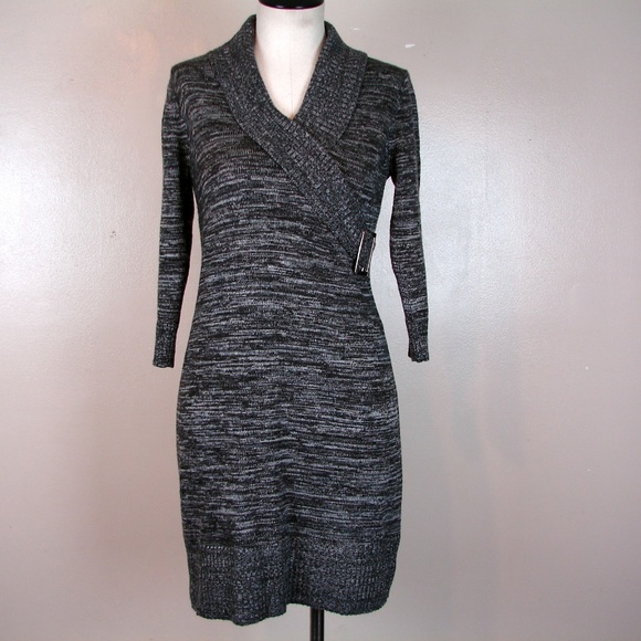 AGB Dresses & Skirts - AGB gray wrap sweater dress bodycon buckle M
